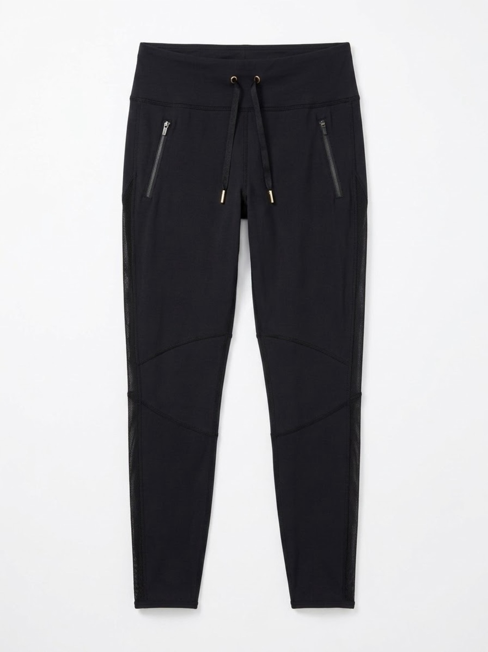 ALALA Black Moto Mesh Panel Leggings Zip Pockets Gold Hardware Medium